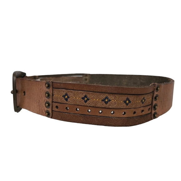 Levis Womens Sz L Brown Leather Belt Embossed Boho Tooled Floral Pattern main image 6